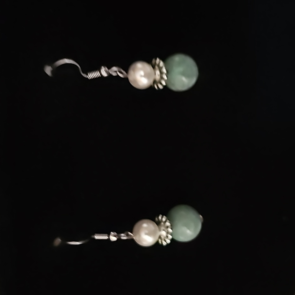 Faux turquoise and pearl silver earrings